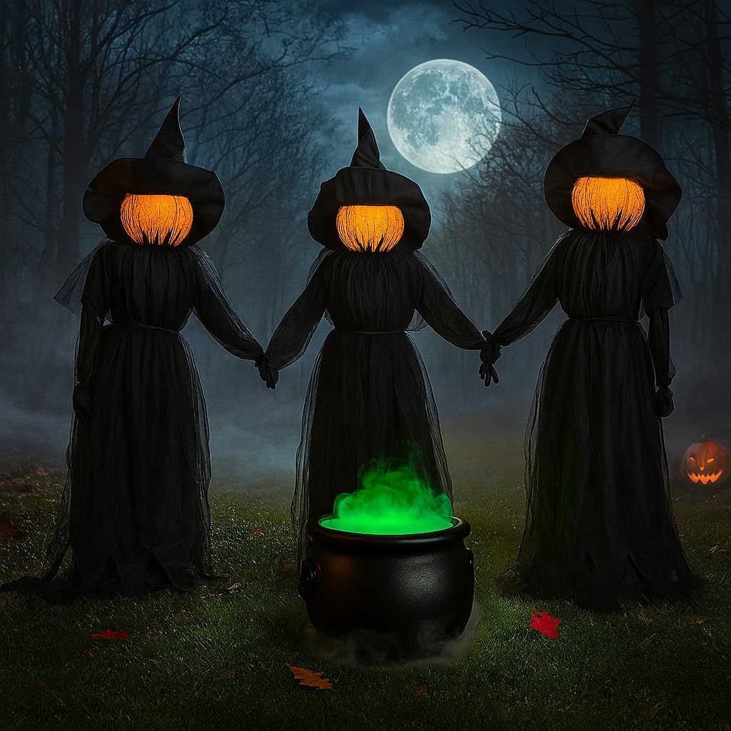 Set of 3 LED Halloween Black Witches with Hats Stakes