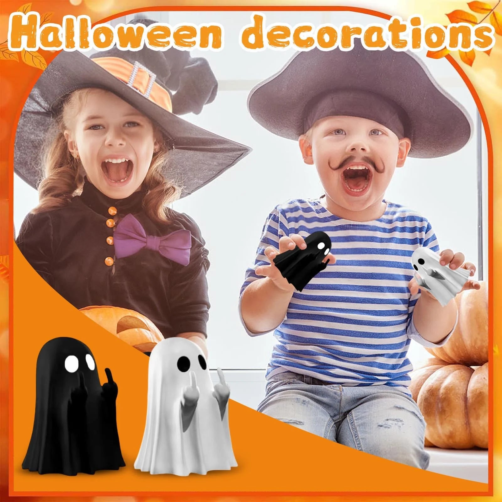 Halloween Ghost Figurine - Spooky Finger Ghost Statue, Cute Finger Ghost Decor for Halloween Decorations, Porch and Indoor Spooky Home Decor (Black)