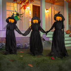 Set of 3 LED Halloween Black Witches with Hats Stakes | 4 Feet Tall | Outdoor Safe | Weatherproof Battery Operated | Spooky Garden Statue Decoration Grass Lawn or Patio