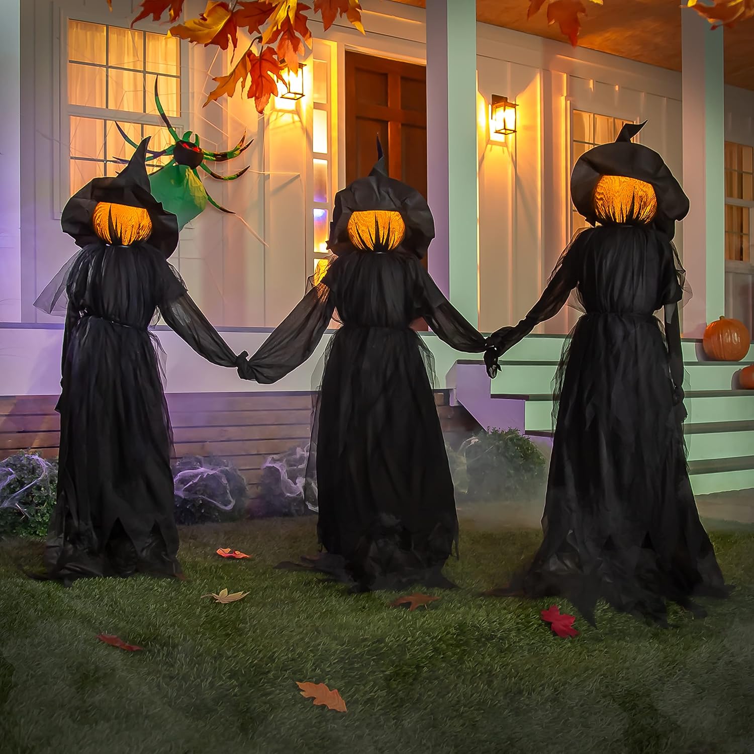 Set of 3 LED Halloween Black Witches with Hats Stakes | 4 Feet Tall | Outdoor Safe | Weatherproof Battery Operated | Spooky Garden Statue Decoration Grass Lawn or Patio
