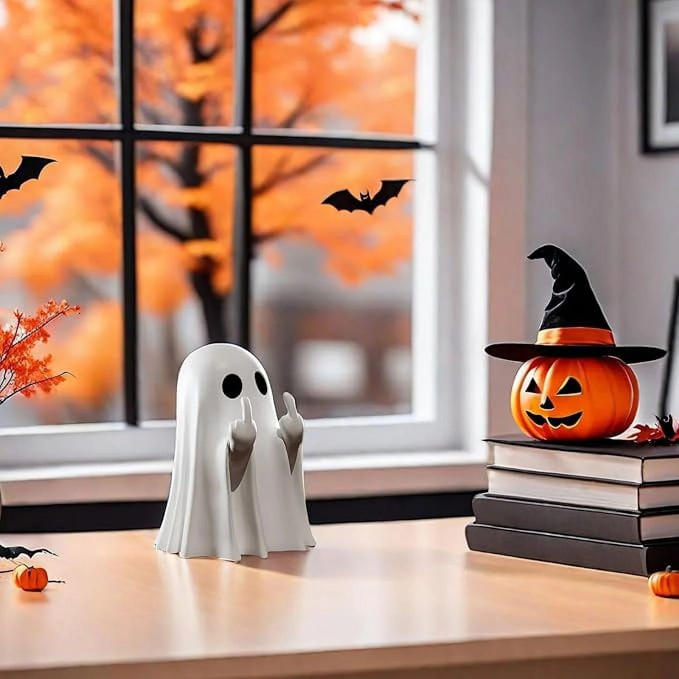 Halloween Ghost Figurine - Spooky Finger Ghost Statue, Cute Finger Ghost Decor for Halloween Decorations, Porch and Indoor Spooky Home Decor (White)